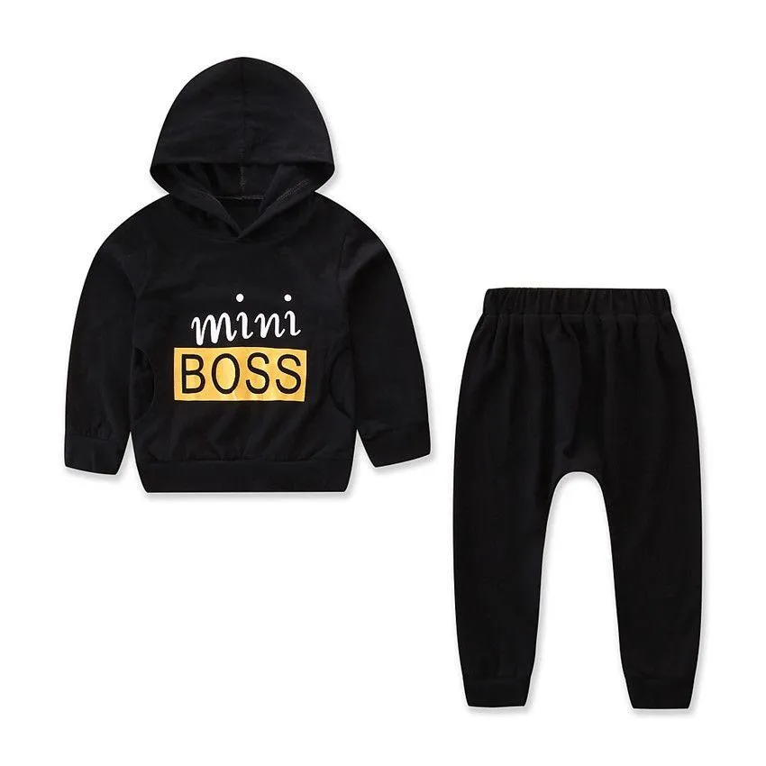2 Pcs Boys Cotton Letter Print Long Sleeves Hoodies And Pants Casual Set