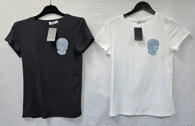 (2P. PACK) BLUE SEQUIN SKULL COTTON T-SHIRT