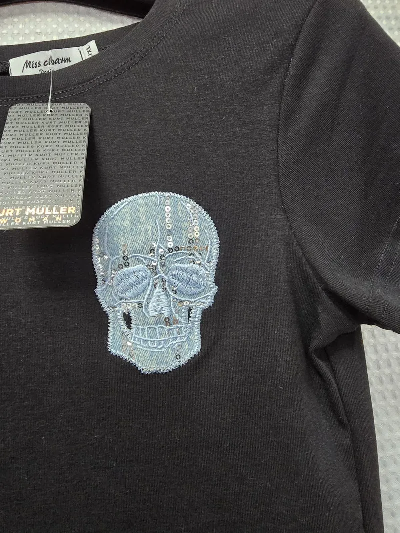 (2P. PACK) BLUE SEQUIN SKULL COTTON T-SHIRT