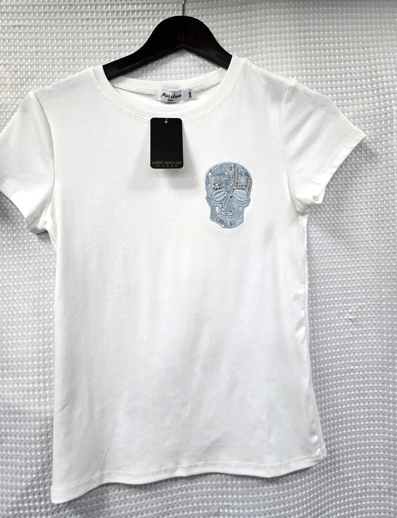 (2P. PACK) BLUE SEQUIN SKULL COTTON T-SHIRT