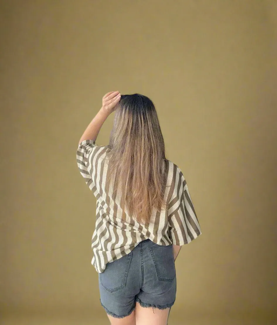 Baggy Cozy Stripes Crochet Shirt