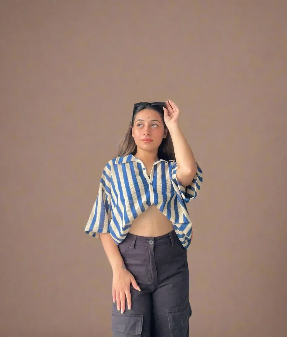 Baggy Cozy Stripes Crochet Shirt