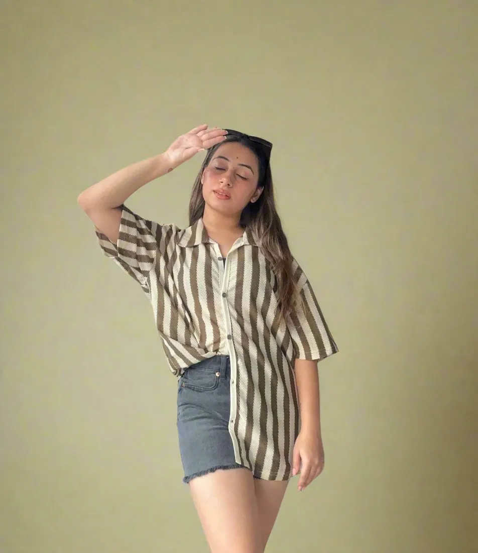 Baggy Cozy Stripes Crochet Shirt