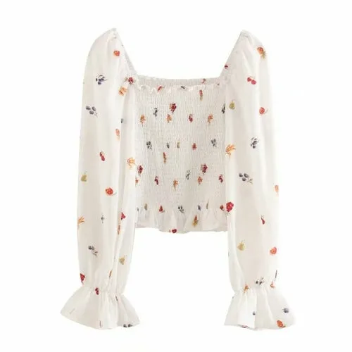 Bazaleas harajuku Elastic shirt Vintage Flare Sleeve Blouse Chic Cute
