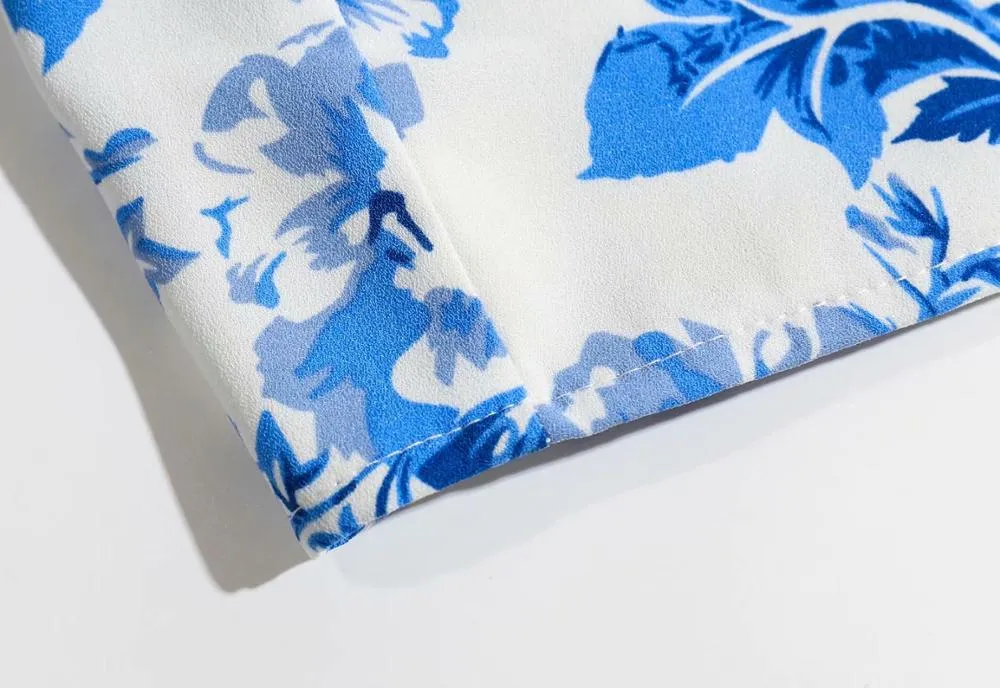 Bazaleas Vintage Blue Floral Print Blouse Chic Half Sleeve ropa mujer