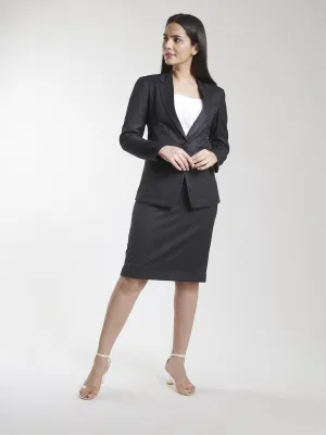 Black Poly Cotton Blend Polyester Single Button Blazer