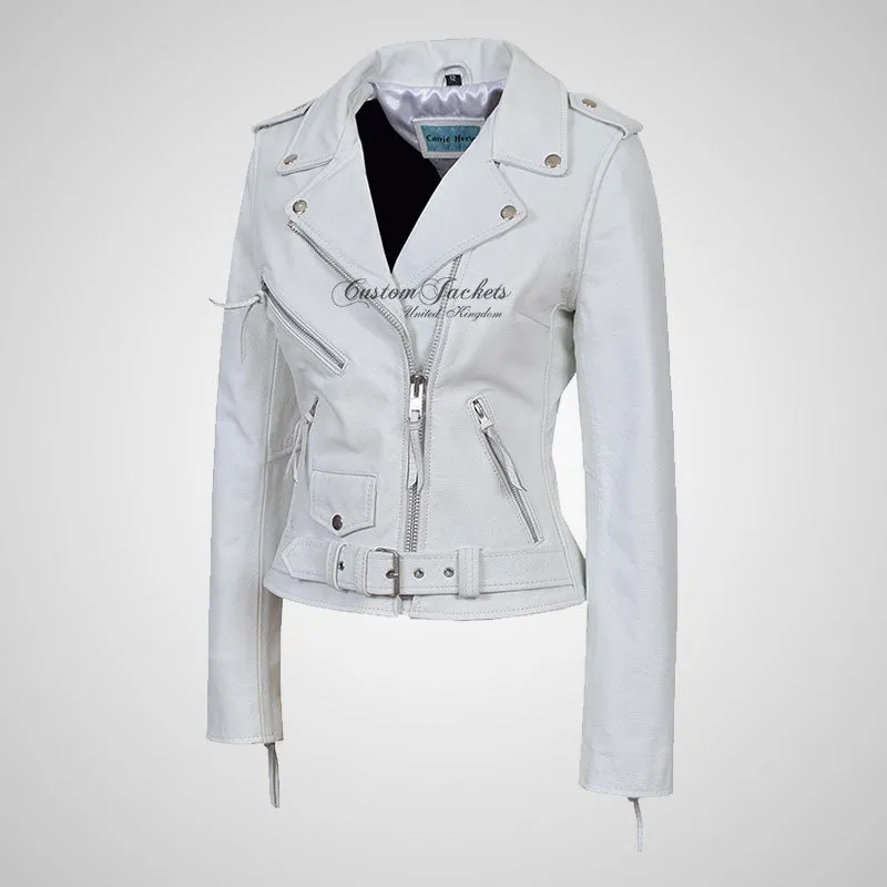 BRANDO Style Ladies Biker Leather Jacket Moto Leather Jacket