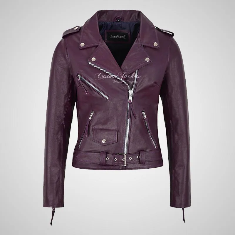 BRANDO Style Ladies Biker Leather Jacket Moto Leather Jacket