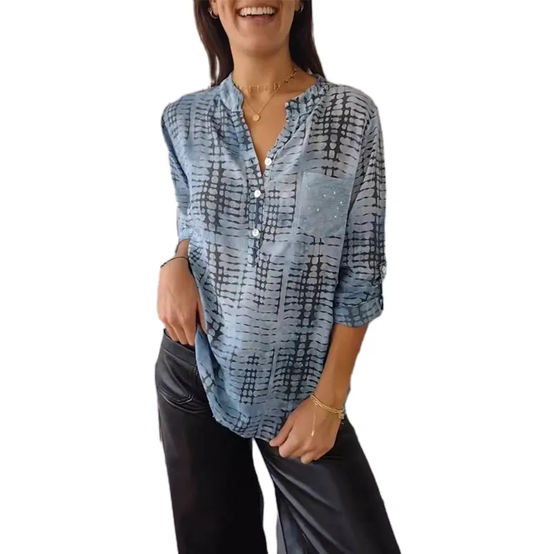 Casual Pockets Pleated Blouses