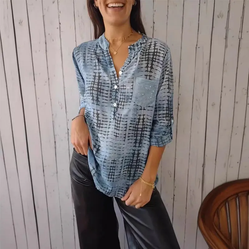Casual Pockets Pleated Blouses