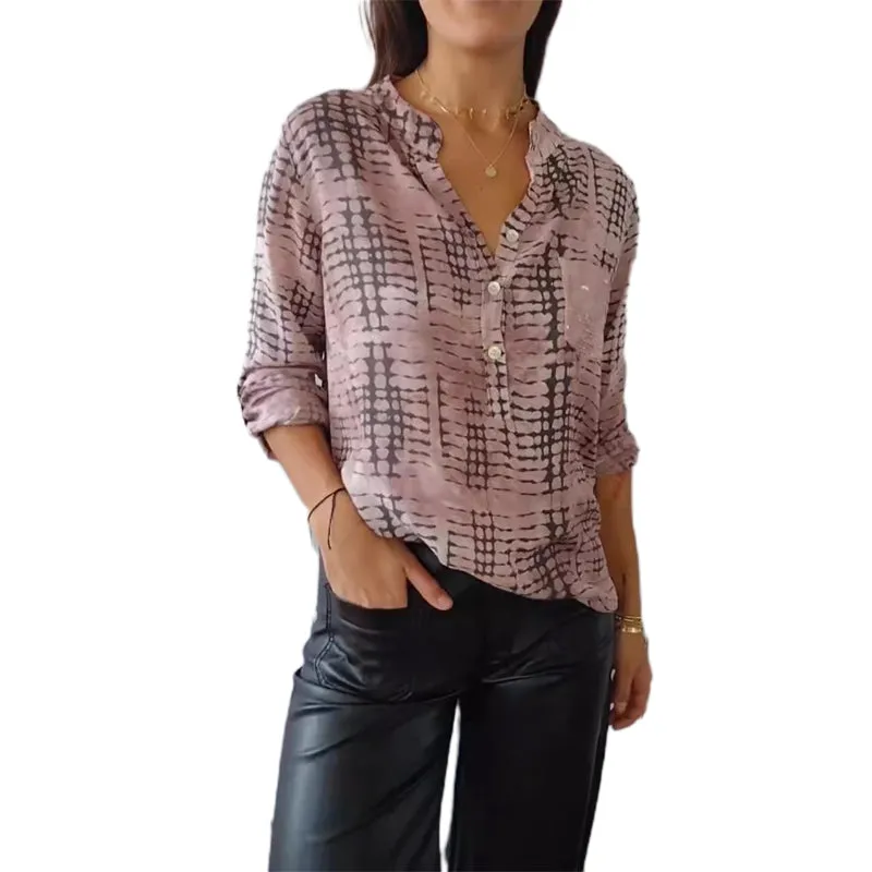 Casual Pockets Pleated Blouses