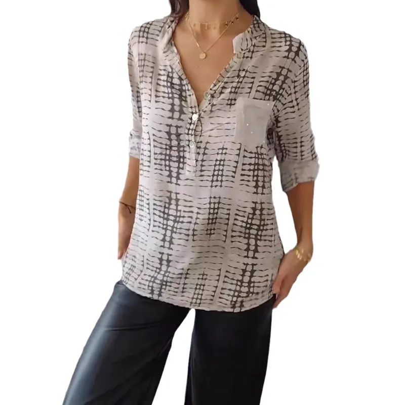 Casual Pockets Pleated Blouses
