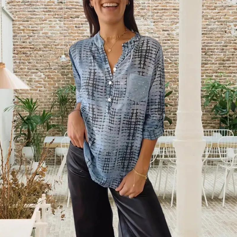 Casual Pockets Pleated Blouses