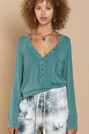 Cici V-neck Button Down Long Sleeve Top