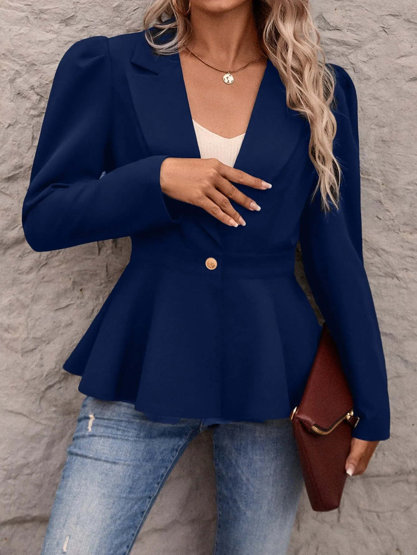 Clasi Puff Sleeve Single Button Blazer