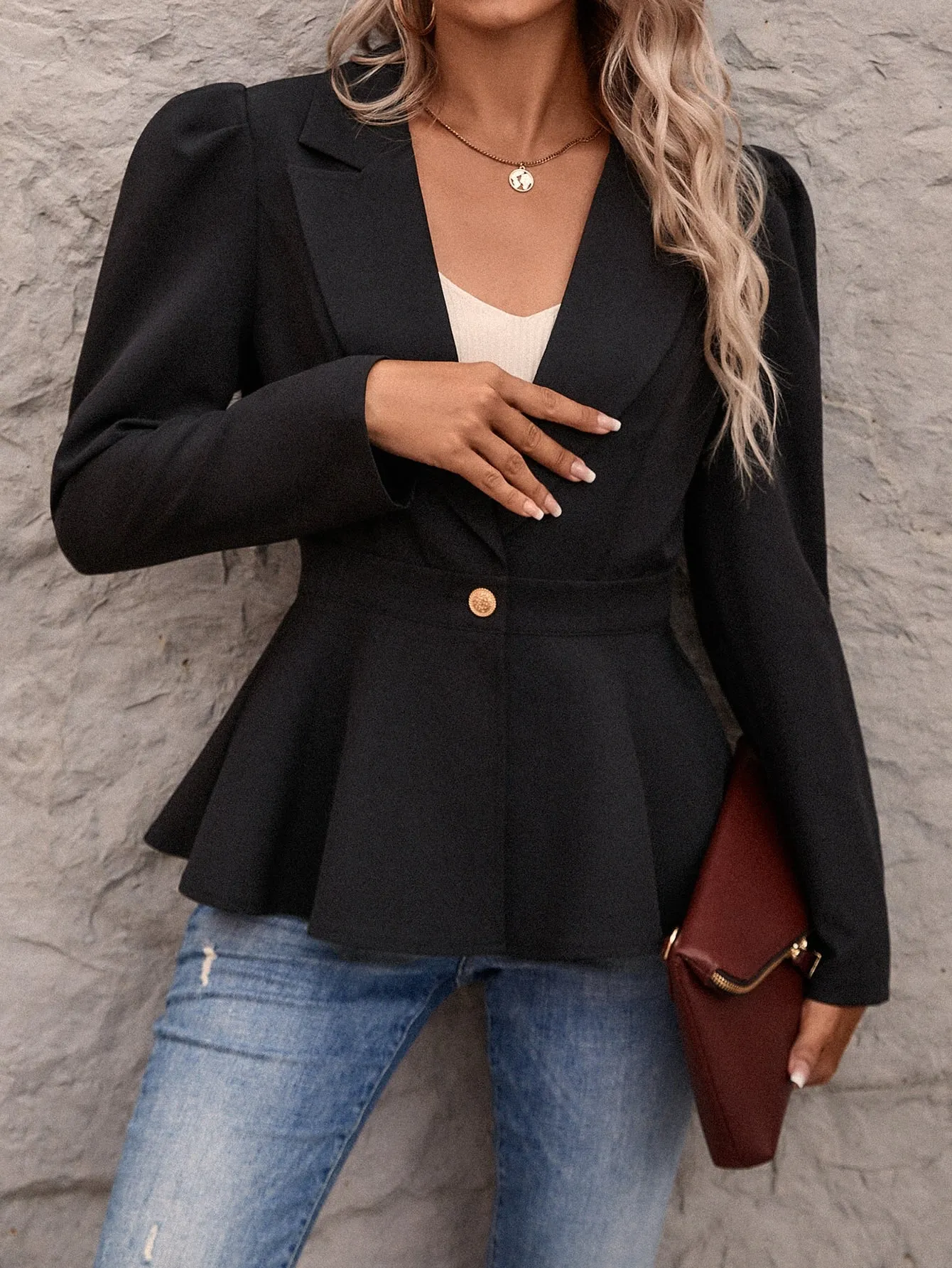 Clasi Puff Sleeve Single Button Blazer