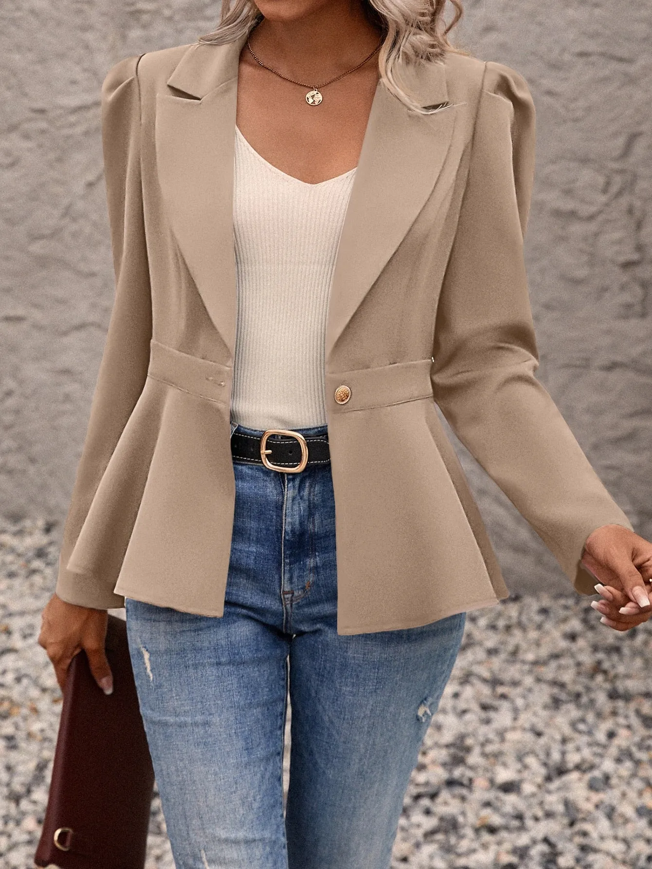Clasi Puff Sleeve Single Button Blazer