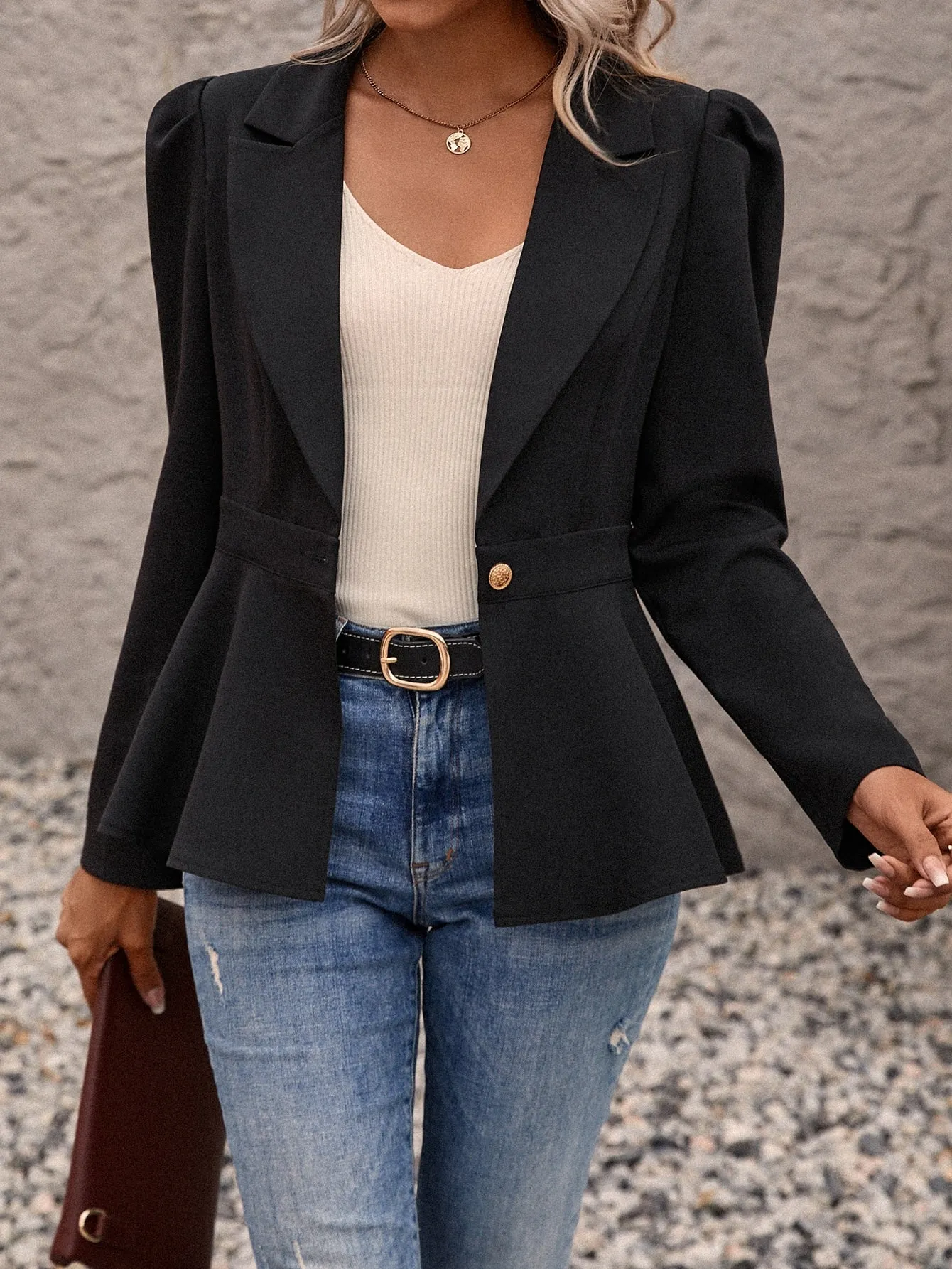 Clasi Puff Sleeve Single Button Blazer