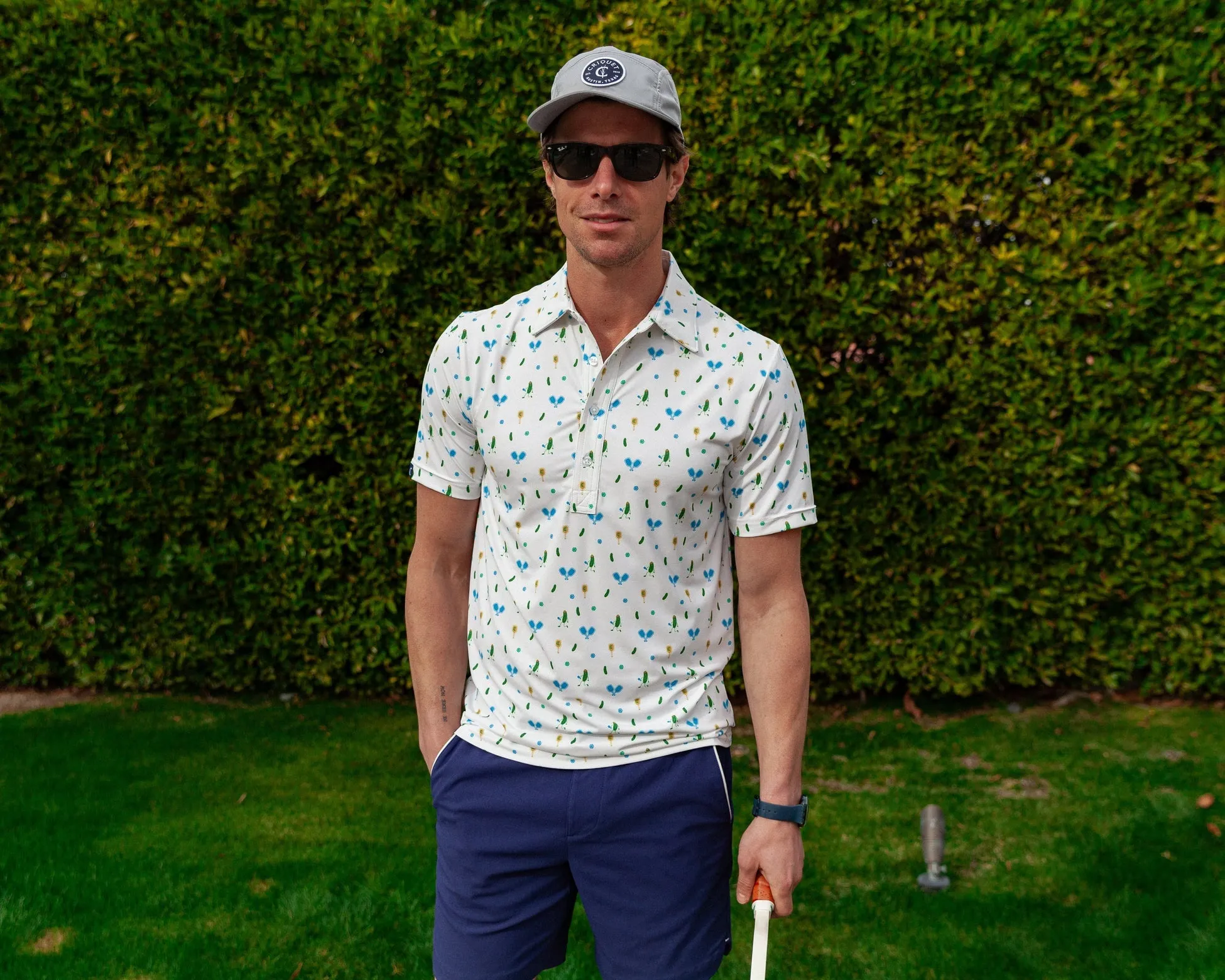 Criquet Performance Sport Range Polo in Pickleballer Print White