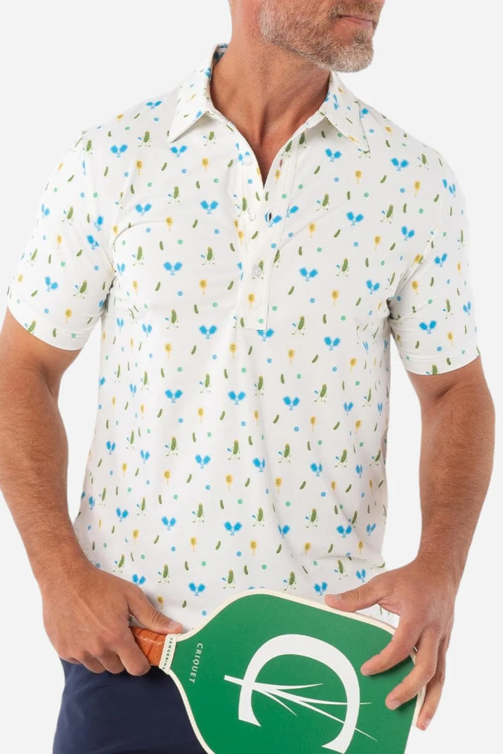 Criquet Performance Sport Range Polo in Pickleballer Print White
