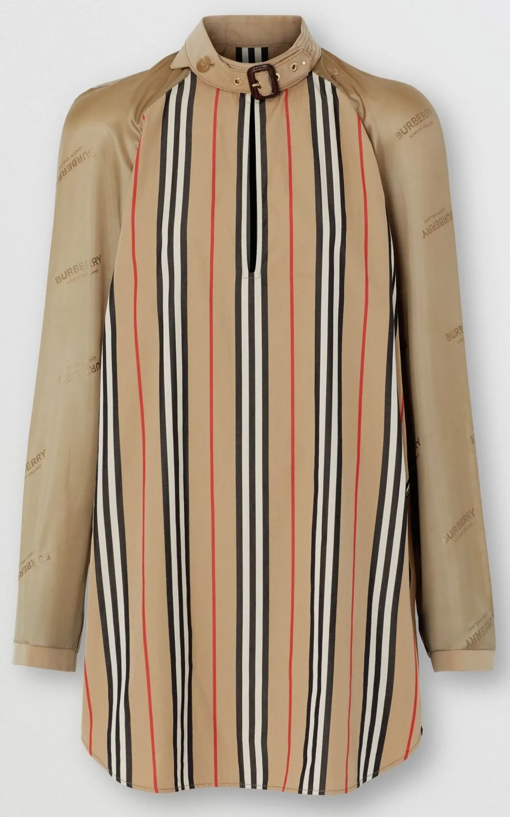 Cut-out Detail Icon Stripe Cotton Blouse