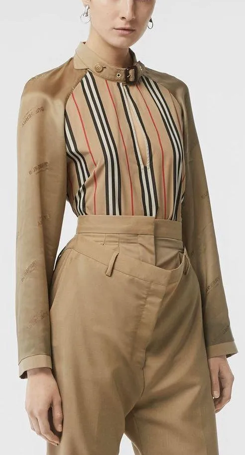 Cut-out Detail Icon Stripe Cotton Blouse