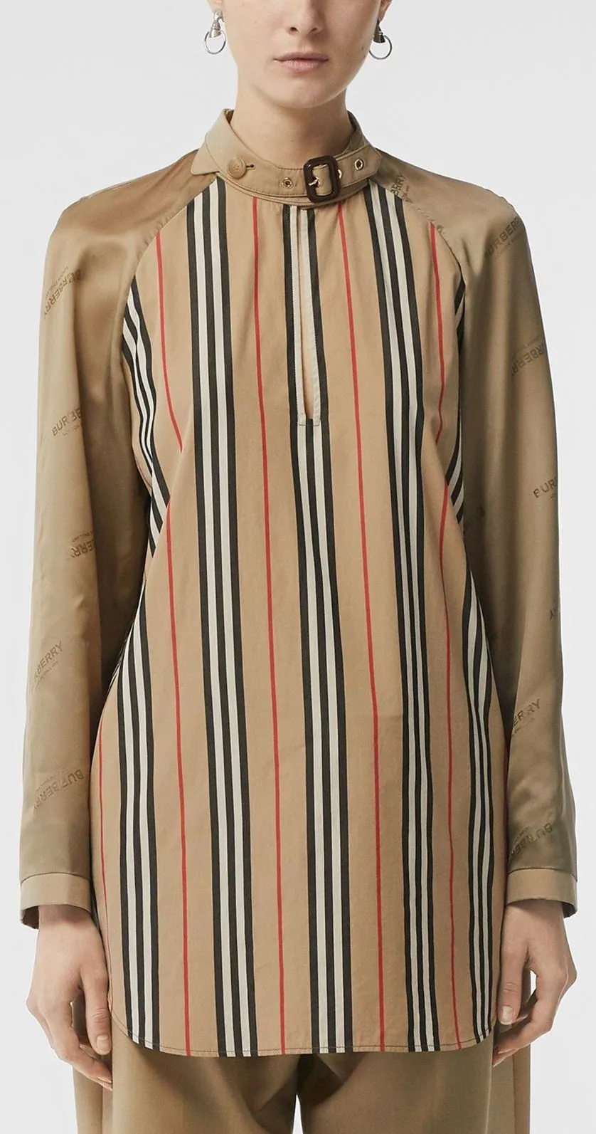 Cut-out Detail Icon Stripe Cotton Blouse