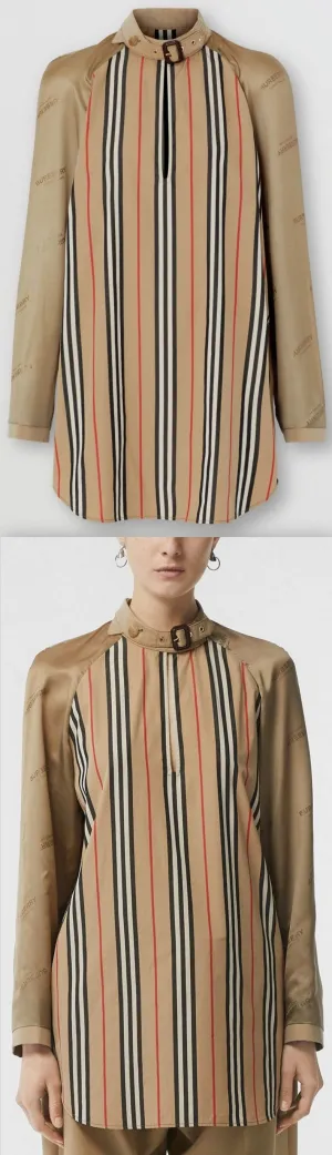 Cut-out Detail Icon Stripe Cotton Blouse