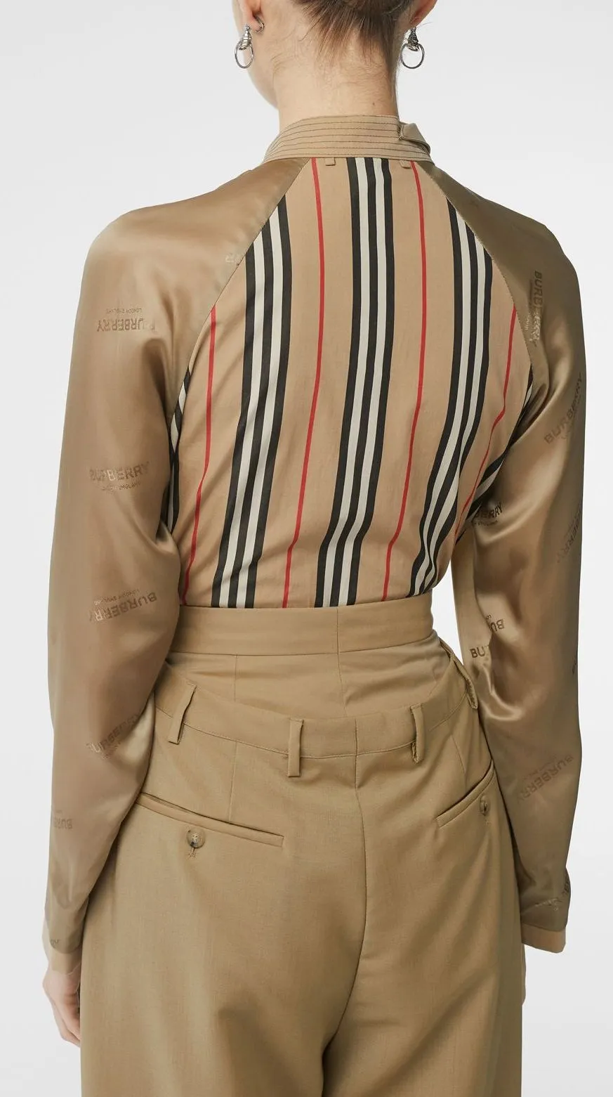 Cut-out Detail Icon Stripe Cotton Blouse