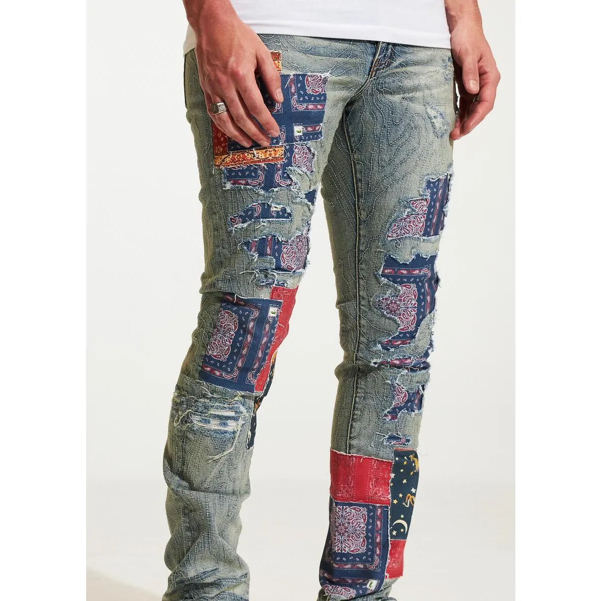 Embellish Paige Blue Paisley Ripped Jeans (EMBH22-211)