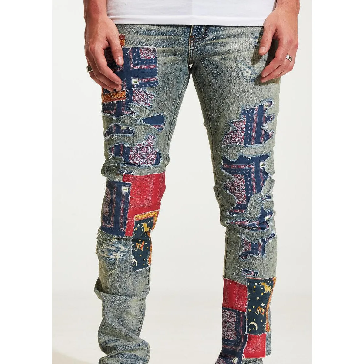 Embellish Paige Blue Paisley Ripped Jeans (EMBH22-211)