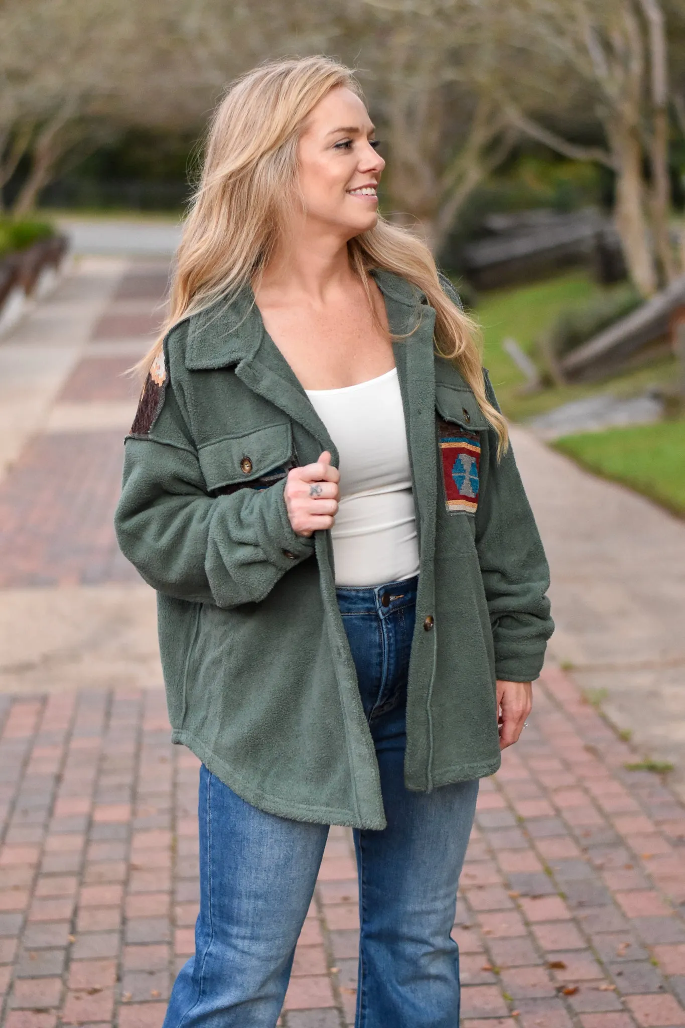 Ethnic Blitz Print Mix Fleece Shacket