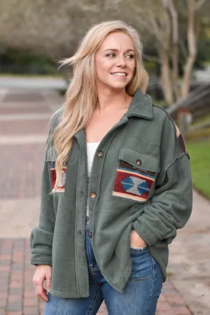 Ethnic Blitz Print Mix Fleece Shacket