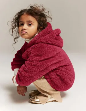 Flygo Girls Fuzzy Pants Set Crop Hoodie Bear Ear Two Piece Outfits Fluffy Sweatshirt and Fleece Pants Sweatsuit