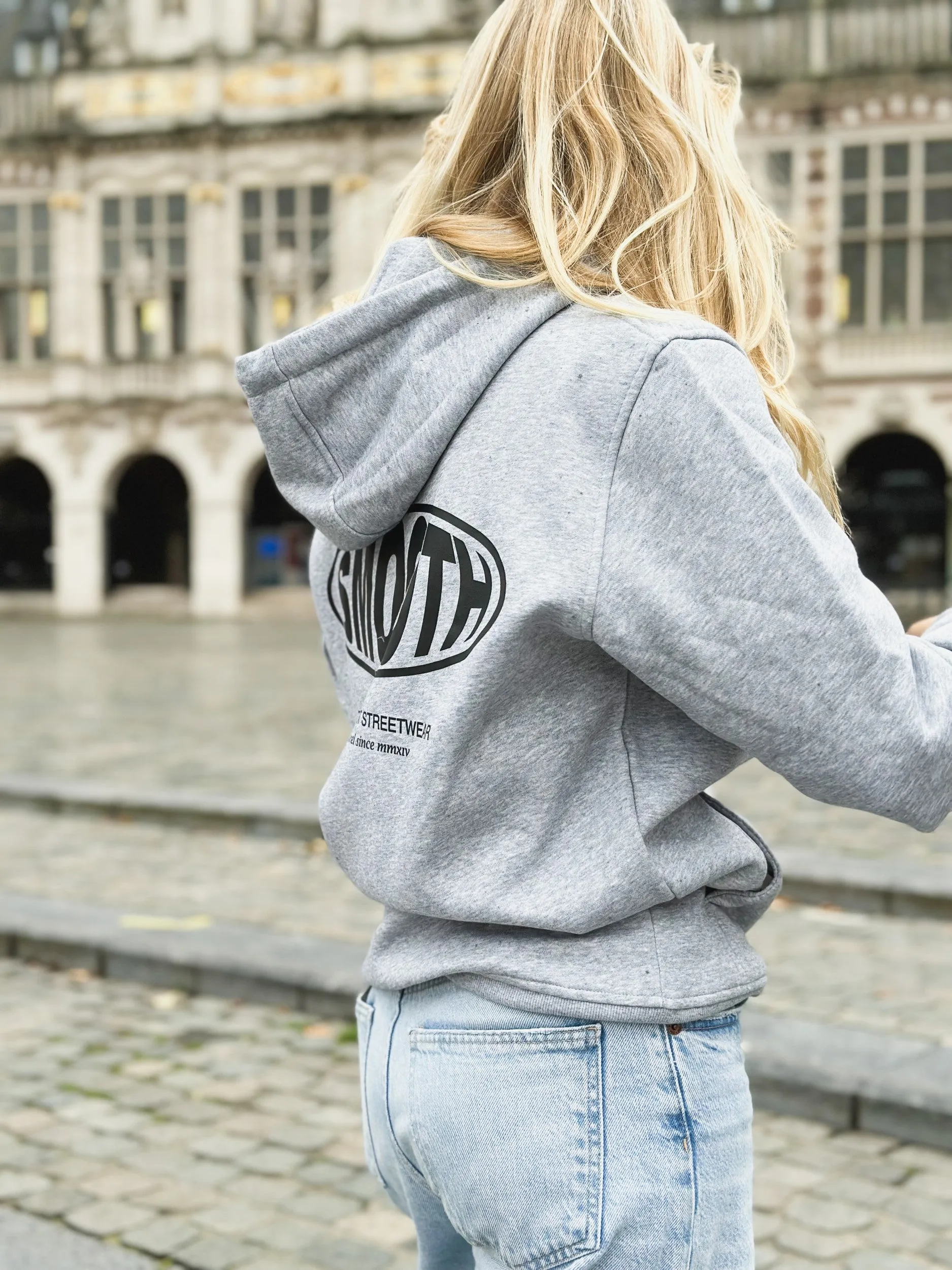 Grey Hoodie / Oval Black Front Back Women