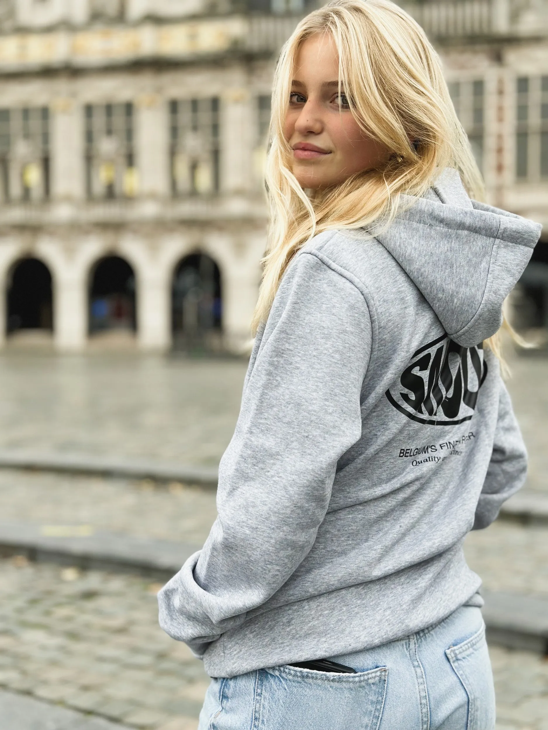 Grey Hoodie / Oval Black Front Back Women