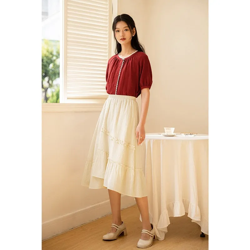 INMAN Summer Women's Top Retro Literary Style Stitching Lace