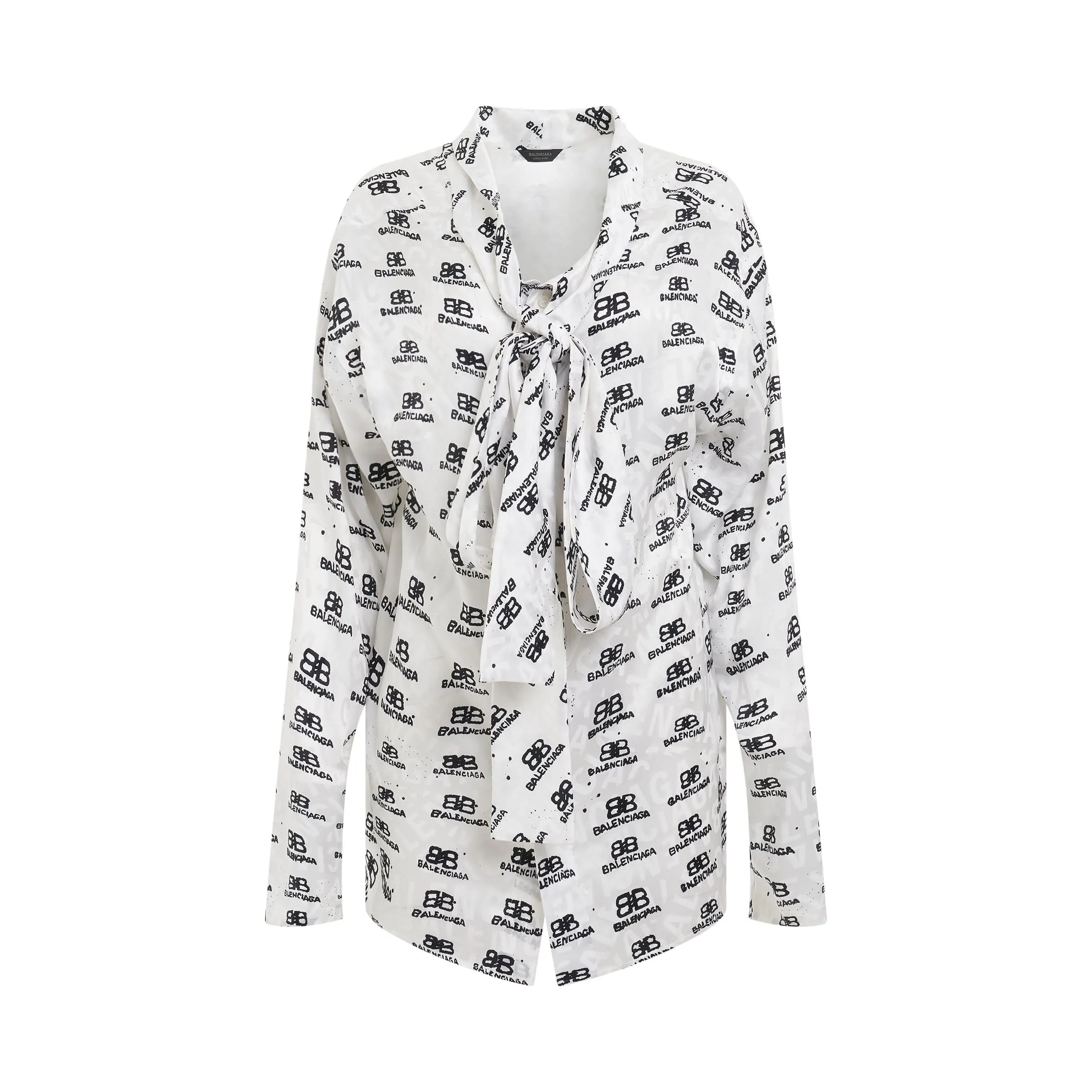 Jacquard Silk Shirt in White/Black