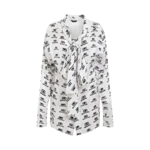 Jacquard Silk Shirt in White/Black