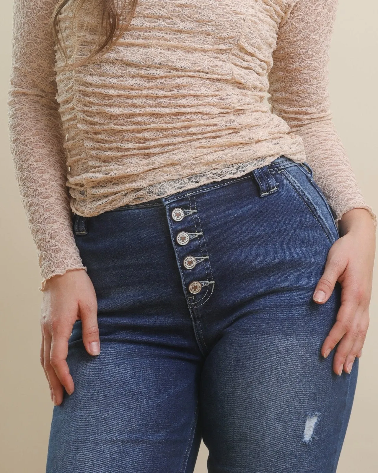 KanCan Dark Wash Button Fly Flare Jeans