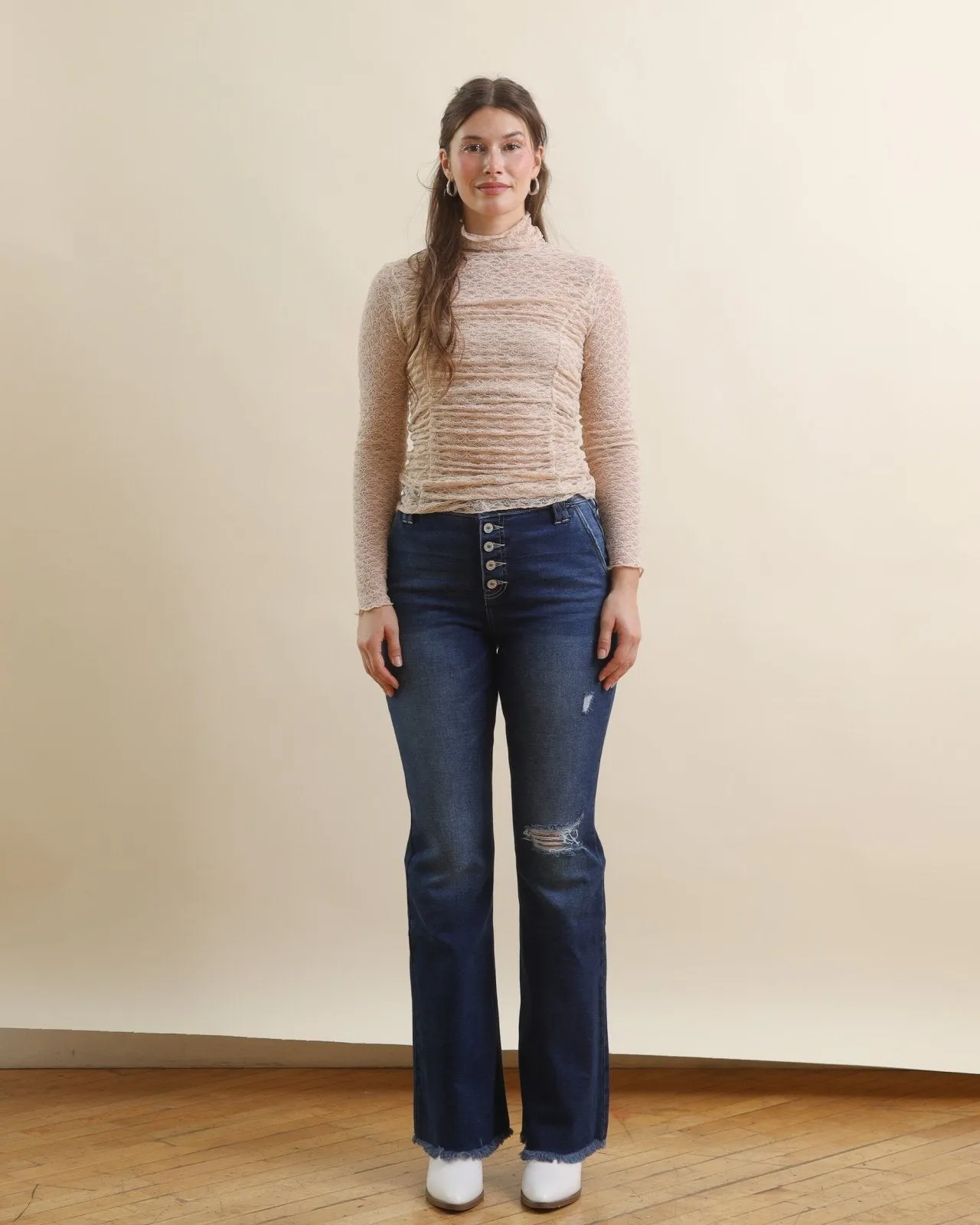 KanCan Dark Wash Button Fly Flare Jeans