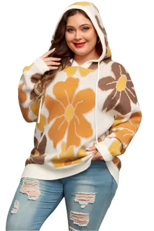 Knitted Drawstring Hooded Plus Size Sweater