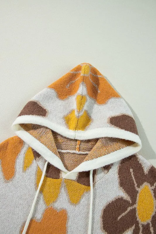 Knitted Drawstring Hooded Plus Size Sweater