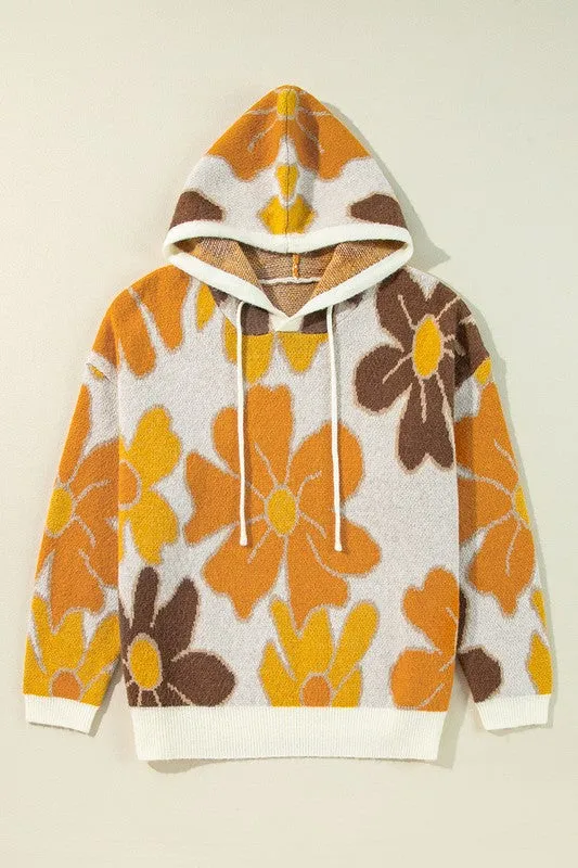 Knitted Drawstring Hooded Plus Size Sweater