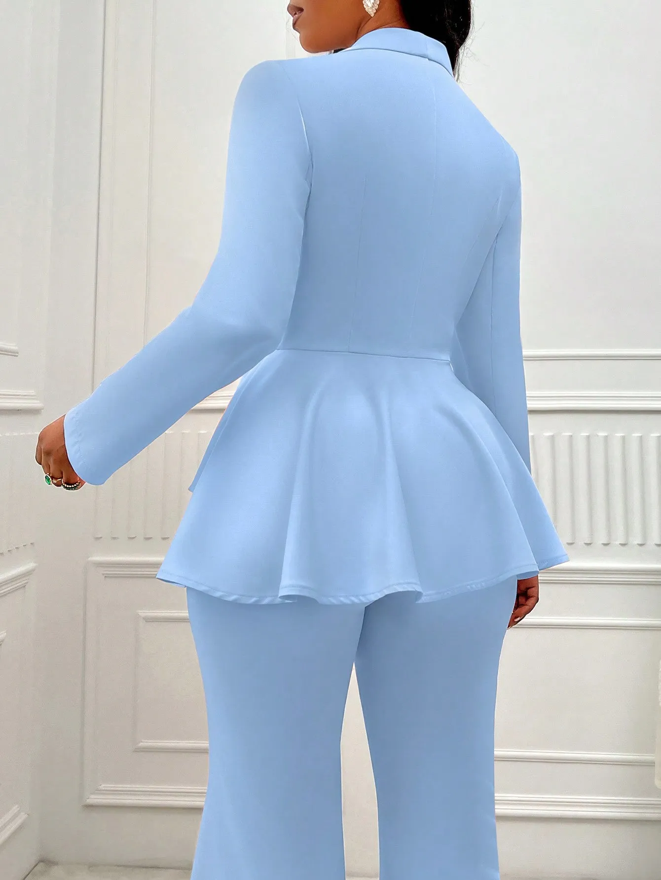 Lady Shawl Collar Layer Hem Single Button Peplum Blazer