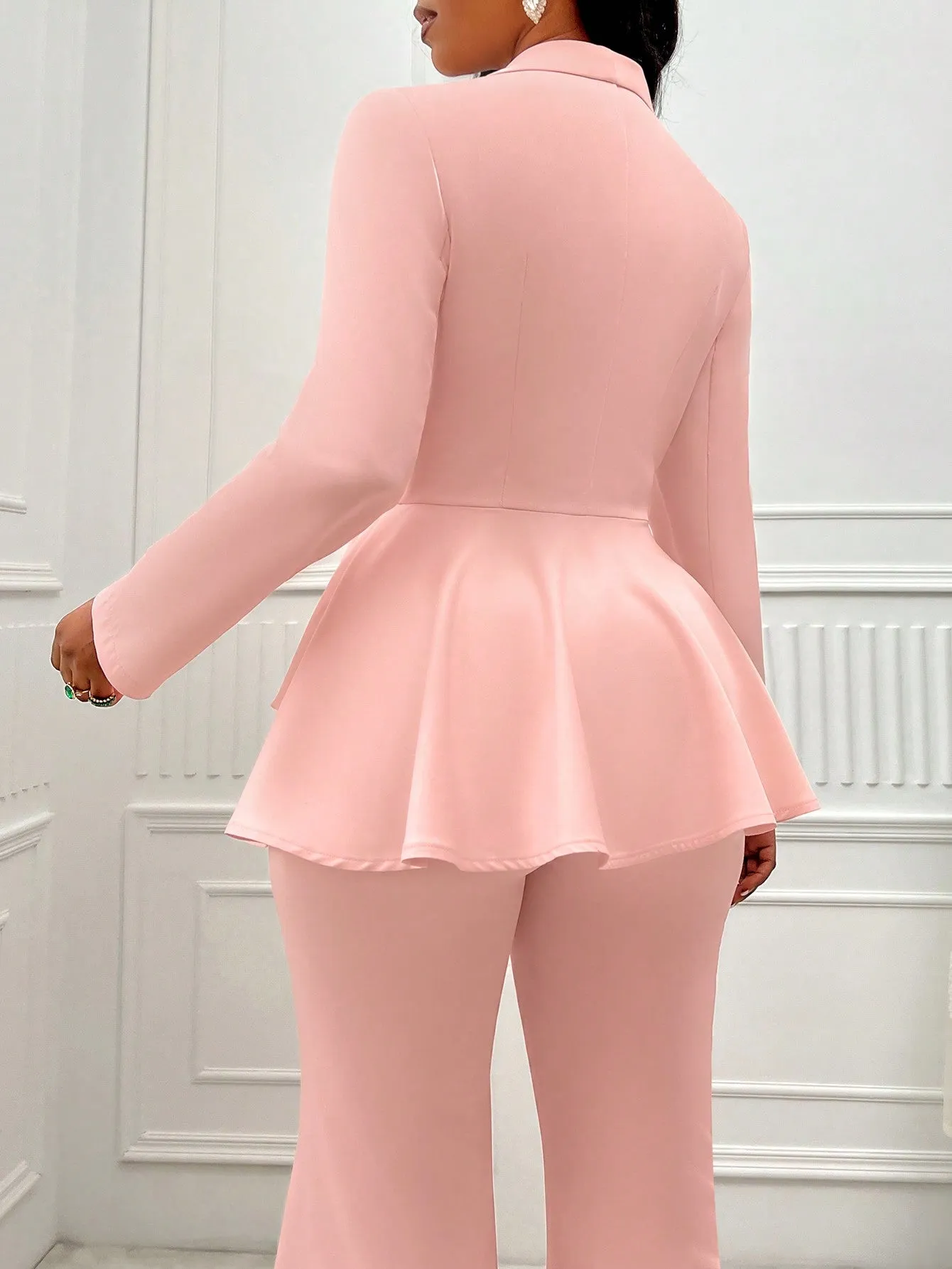 Lady Shawl Collar Layer Hem Single Button Peplum Blazer