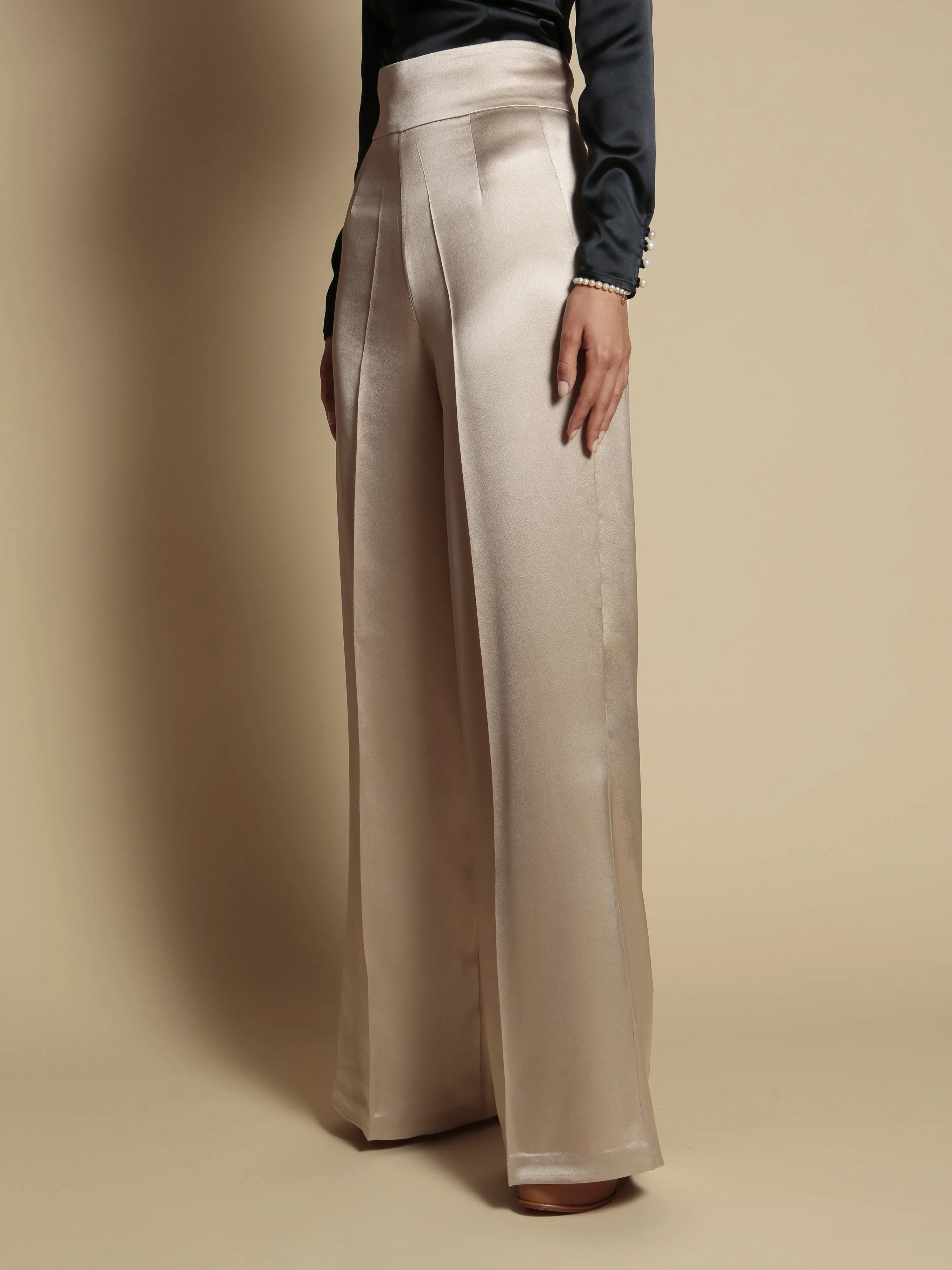 LIMITED EDITION 'Jolie' Heavy Silk Palazzo Trousers in Blu