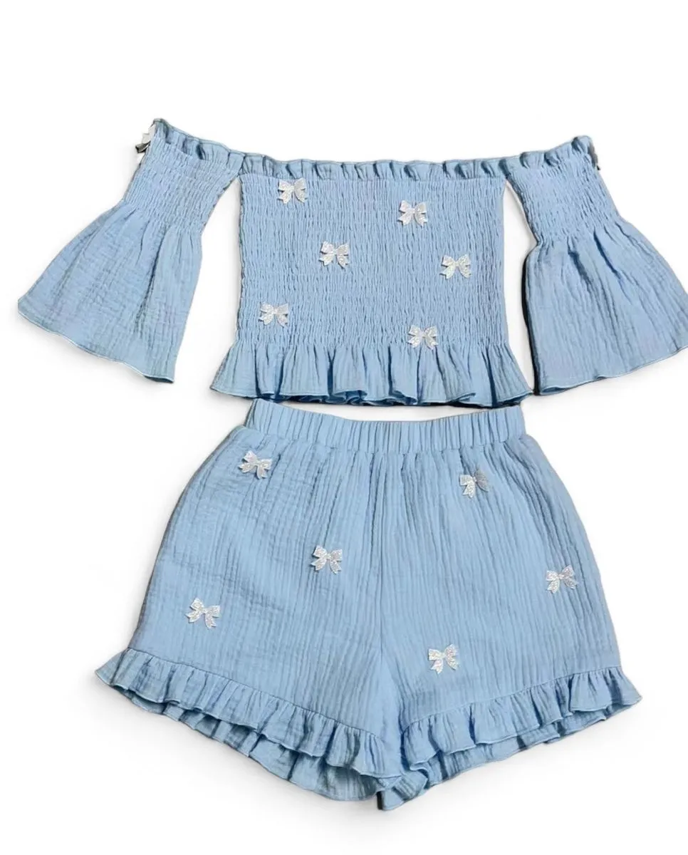 LOL Pastel Blue Hailey Bow Short Set