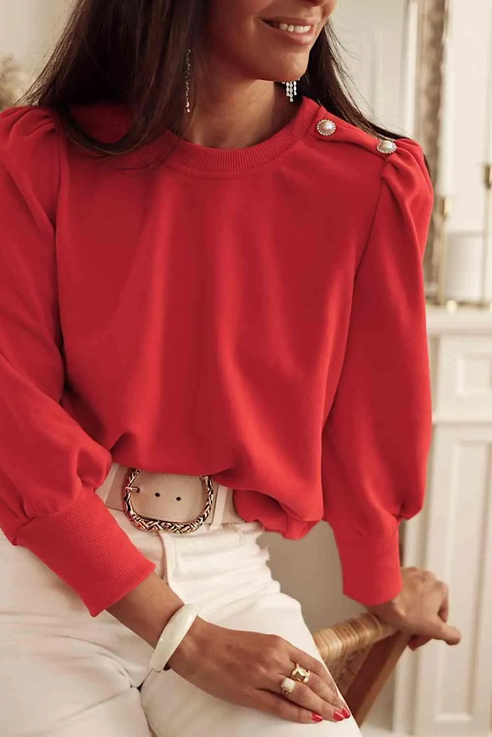 Long Sleeve Top with Button Detail