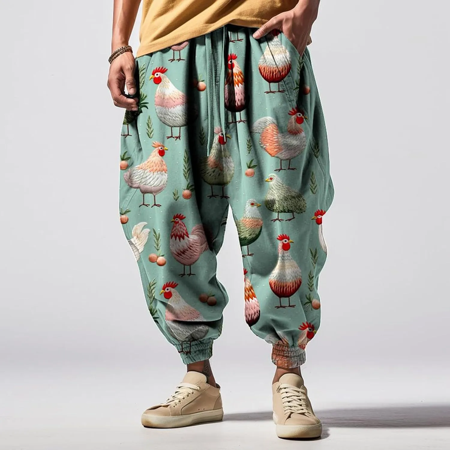 Loose Drop Crotch Trousers Street Feel Casual Sweatpants Baggy Elastic Drawstring Waist Aladdil Hippie Pant Baggy